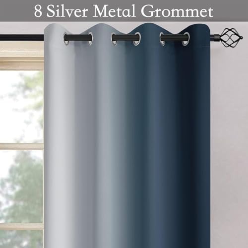 SimpleHome Ombre Navy Blue to Grey White Curtains - Image 4