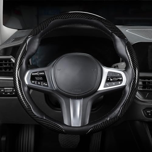 Carbon Fiber Steering Wheel Cover Universal 3pcs Protector Glossy Black - Image 6