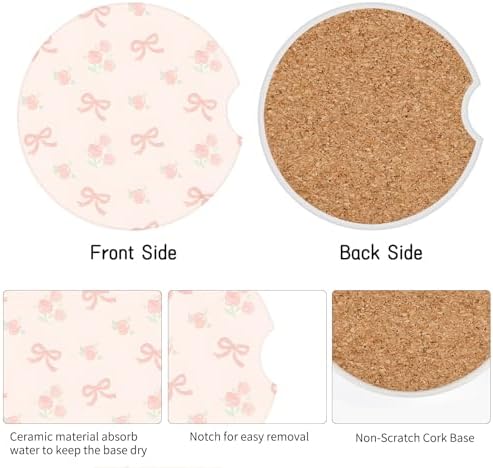 Cute Bowknot Car Coasters, Absorbent 2 Pack - Image 3