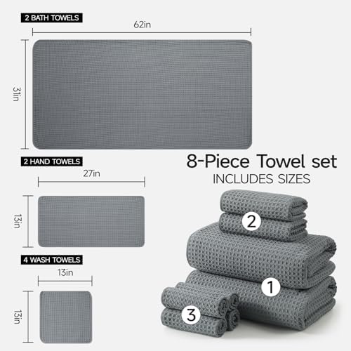 REDKISS Soft 8 Piece Waffle Towel Set, Microfiber, Lighter Weight, Quick Dry - Image 2