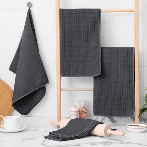 Homaxy Microfiber Waffle Weave Kitchen Towels, 6 Pack, Dark Grey - Image 5