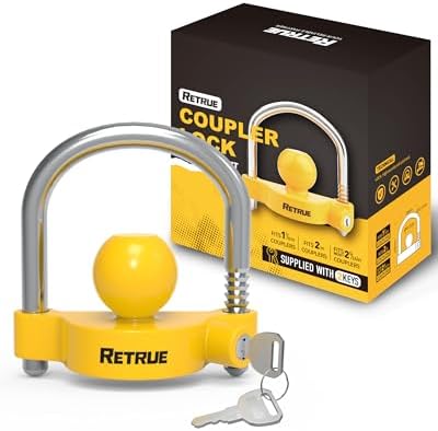 RETRUE Universal Trailer Coupler Lock, Adjustable Hitch Lock, Bright Yellow by RETRUE-YourReliablePartner