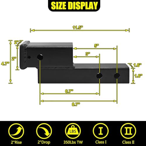 KAIRAY Trailer Receiver Hitch Riser Extender Adapter 2" Drop/Riser, 7500lbs - Image 2