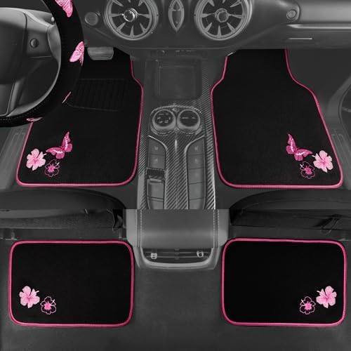CAR PASS Embroidery Butterfly Steering Wheel Cover and Waterproof Car Floor Mats - Image 3