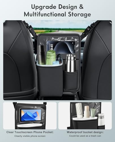 FLORICH Car Organizer Storage Between Seats, Premium Leather Car Mesh Organizer - Image 4