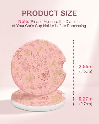 Swooflia Elegant Ceramic Car Coasters Pink Butterfly Cup Holder Coasters - Image 2