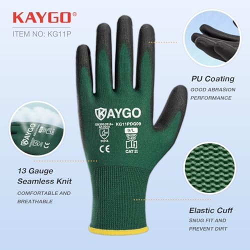 KAYGO Safety Work Gloves for Men Women, PU Coated Palm & Fingers - Image 2