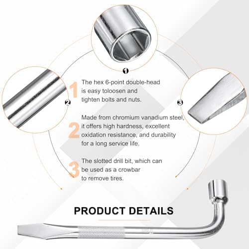 HARFINGTON Car Spare Tire Lug Wrench 17mm Carbon Steel l Type Slotted End - Image 4