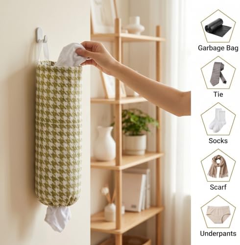 Plastic Bag Holder, Wall Mount Grocery Bag Dispenser, Yarn-dyed Houndstooth - Image 4