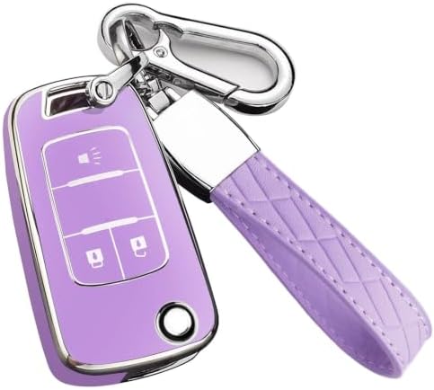 Key Fob Cover for Chevy with Keychain, Premium TPU for Buick GMC 3B-Purple by Cacacar