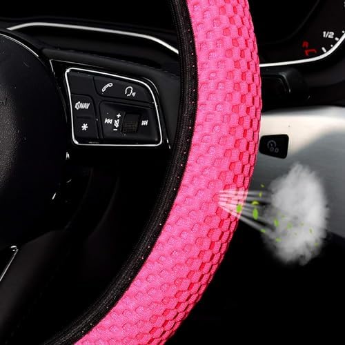 KAFEEK Elastic Stretch Steering Wheel Cover, Universal 15 Inch, Rose Red - Image 5