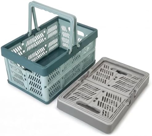 2-Pack Large Foldable Storage Crates, 33.7L PP Collapsible Bins Grey + Blue by Unknown