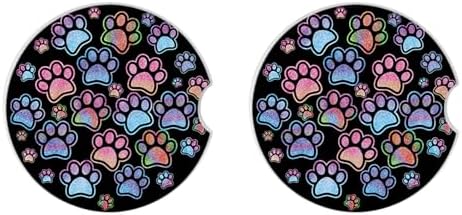 2 Pack Absorbent Car Coasters for Cup Holders, Gradient Black Dog paw Print - Image 4