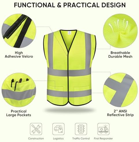 TICONN 2PK/4PK Reflective Safety Vest, High Visibility Vest - Image 2