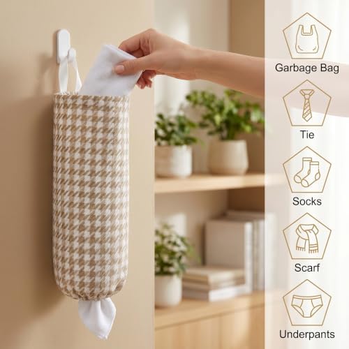 Plastic Bag Holder, Wall Mount Grocery Bag Dispenser, Yarn-dyed Houndstooth - Image 4