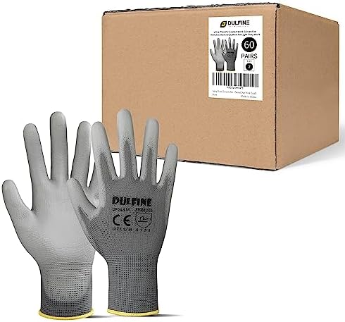 DULFINE Safety Work Gloves for Men 60 Pairs, Ultra-Thin PU Coated Grey XXL by DULFINE