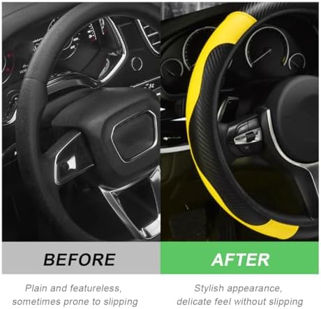 DXNQ Car Steering Wheel Cover, 15 Inch Carbon Fiber Leather Stitching Color - Image 4