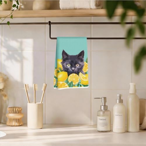 Cute Cat Lemon Kitchen Towels, Summer Lemon Hand Towels - Image 4