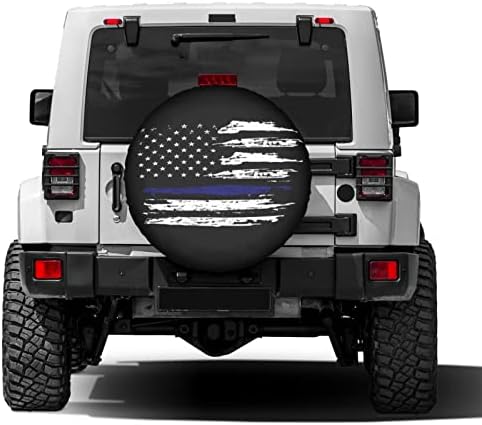 American Flag Thin Blue Line Spare Tire Cover Dust-Proof Wheel Tire Cover Fit - Image 4