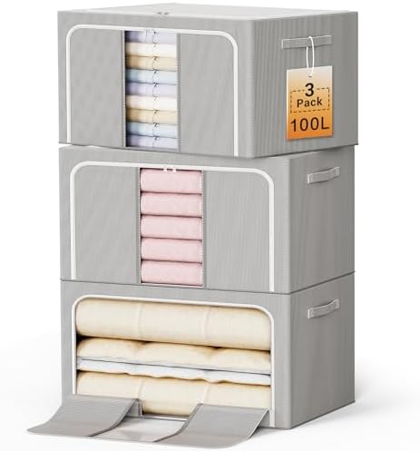 Clothes Storage Bins with Metal Frame Foldable Storage Box Clothes Organizers by LeArex