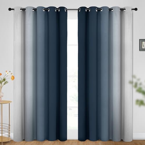 SimpleHome Ombre Navy Blue to Grey White Curtains - Image 2