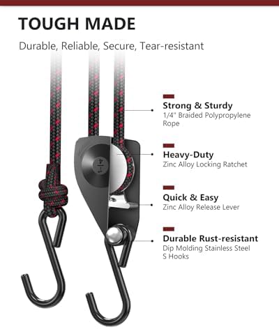 Ratchet Tie Down Straps, 1/4" Adjustable Rope Hangers 2 Pack, 12FT Tie-Down - Image 4