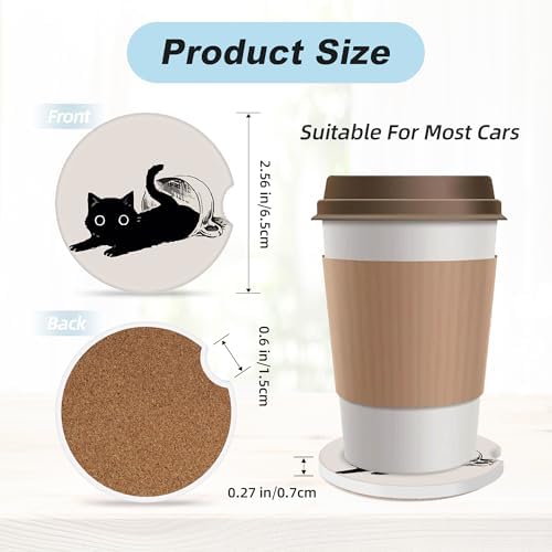Cute Black Cat Car Coasters for Cup Holders, 2 Pack Car Cup Holder Coasters for - Image 3
