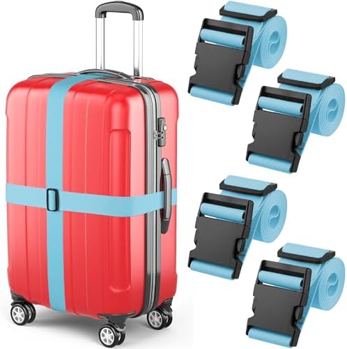 Luggage Straps - Blue, 2 Inches Wide, 4 Pack - Adjustable Nylon Belt by MIFFLIN