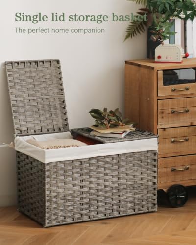 SETVSON Storage Basket with Lid PE Rattan 27.8 Gal Wicker Chest - Image 4