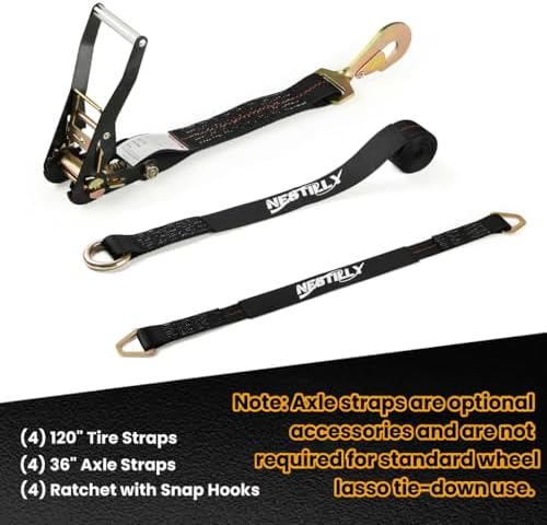 4 Pack Car Tie Down Straps for Trailers, 000 lbs Break Strength, Wheel Tire Tie - Image 3