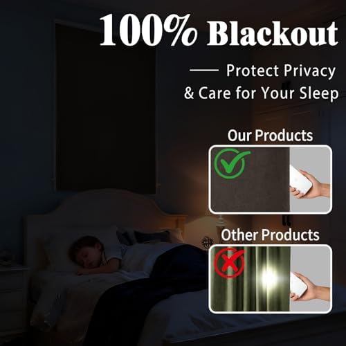 100% Blackout Curtains for Bedroom Stick On Curtains Window Shades Pull Down - Image 2