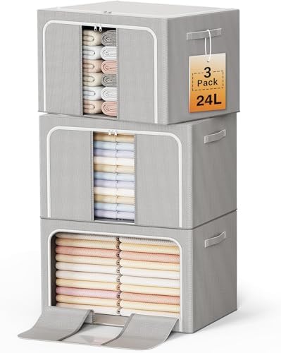Clothes Storage Bins with Metal Frame Foldable Storage Box Clothes Organizers by LeArex