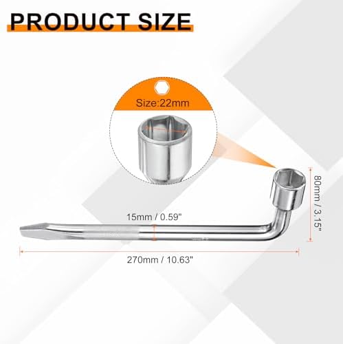 HARFINGTON Car Spare Tire Lug Wrench 22mm Carbon Steel l Type Slotted End - Image 2