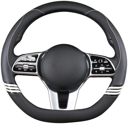 14 inch Cute Leather D Shape Steering Wheel Cover Black - Image 4