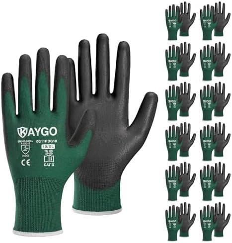 KAYGO Safety Work Gloves for Men Women, PU Coated Palm & Fingers by KAYGO