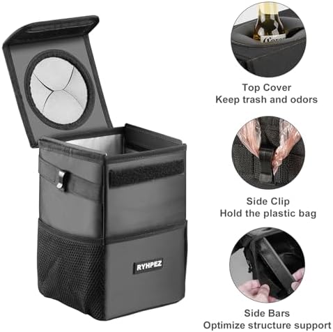 Ryhpez Car Trash Can with Lid, Hanging Trash Bin Car Garbage Can - Image 3