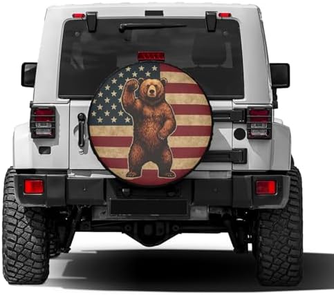 Brown Bear American Flag Spare Tire Cover Dust-Proof Wheel Tire Cover Fit - Image 2