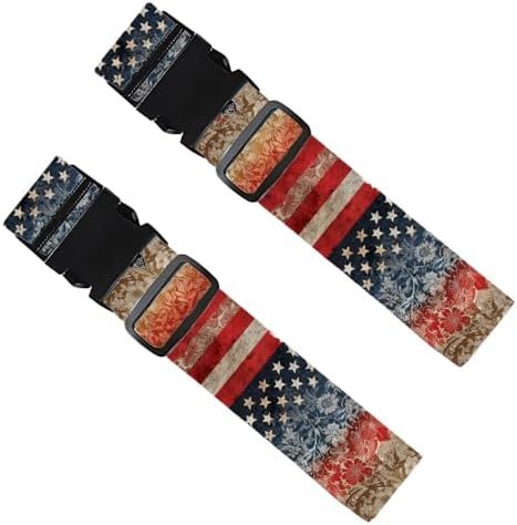 2 Pack Independence Day Luggage Straps 1.97 x 70.87 Inch Vintage Red White Blue by Cmialusie