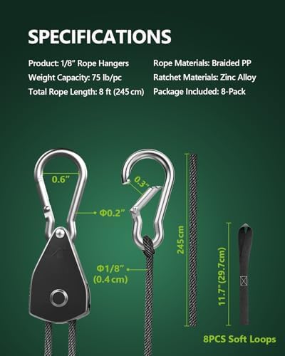 8-Pack 1/8” Ratchet Straps, Heavy Duty Ratchet Tie Down Straps - Image 6