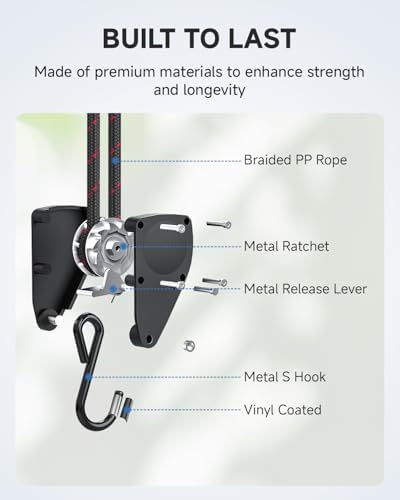 Fondwell Rope Tie Downs Small Ratchet Straps, Adjustable Grow Light Hangers - Image 6