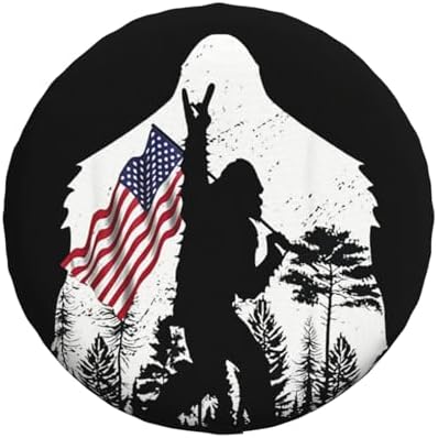 Spare Tire Cover with Camping Bigfoot American Flag Pattern 14inch by Unknown