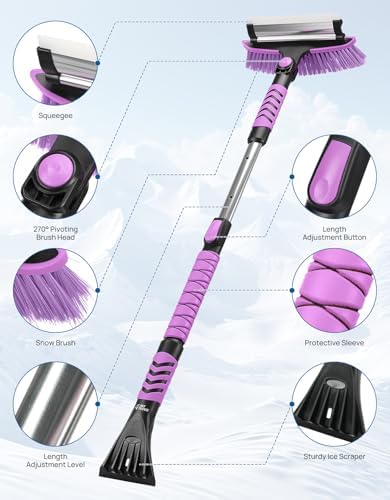 JOYTUTUS 41.5IN Extendable Snow Brush and Ice Scraper, 270°Pivoting Snow - Image 7