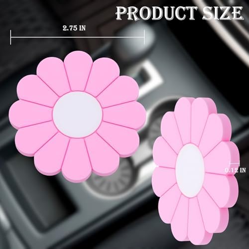 2-Pack Car Cup Holder Coaster Inserts, Daisy Shape, 2.75 Inch Non-Slip Silicone - Image 2