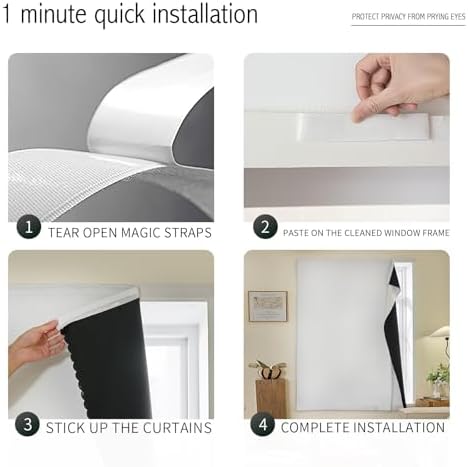 JILRON Adhesive Curtain 100% Blackout No-Drill Easy Install - Image 2