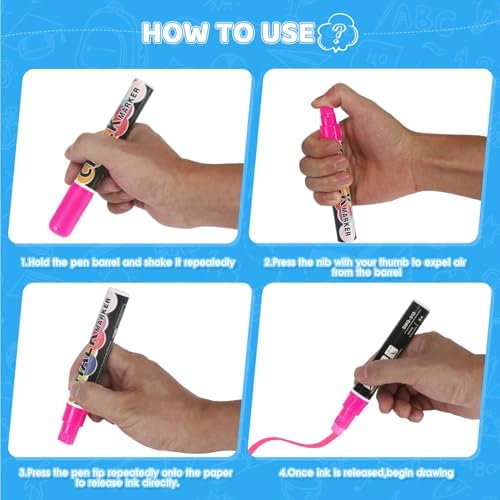 6PCS Pink Jumbo Liquid Chalk Markers Erasable 10mm Reversible Tip - Image 4