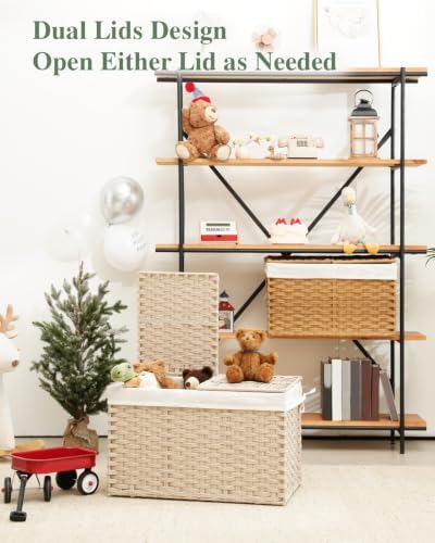 SETVSON Storage Basket with Lid 105L PE Rattan Storage Bin Light Khaki - Image 7