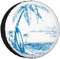Palm Trees and Sea View Spare Tire Cover Surfing Background Blue Line Drawing by NOMEDOGYIM
