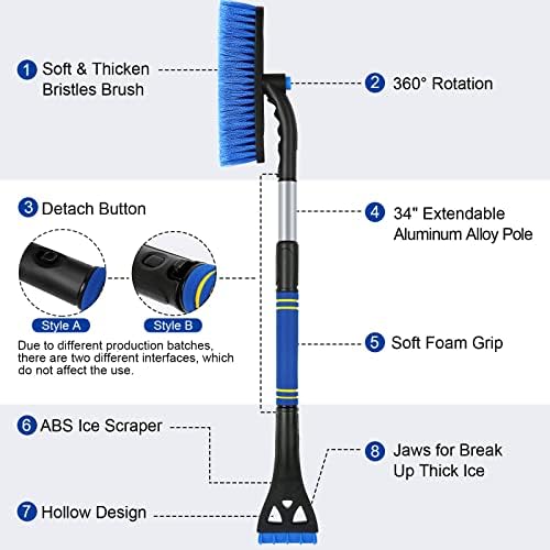 BFONS 2PCS Ice Scrapers for Car Windshield, 2-in-1 Snow Scraper and Snow Brush - Image 7