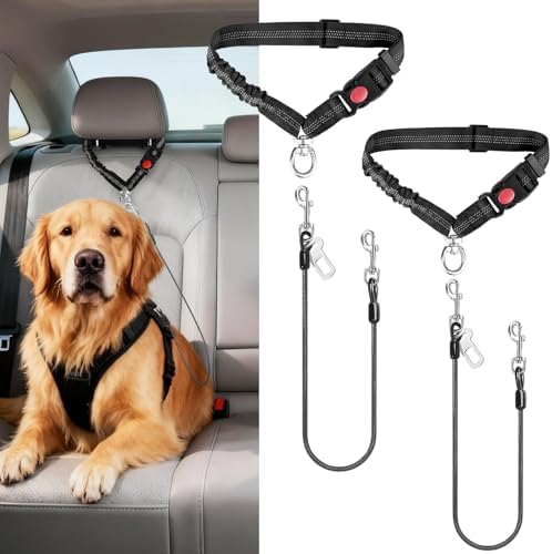 Idepet Dog Seat Belt for Car Stainless Steel 3 in 1 Dog Seatbelt 2Pcs Black by Idepet