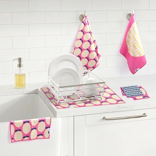 Ritz Waffle Microfiber Kitchen Towel 2pc Set – Lemons – Vibrant Pink & Yellow - Image 4